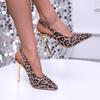 Sexy Leopard Pointed Toe Sling Back Pumps Women 2025 Summer Thin Super High Heels Shoes Woman Gold Heel Party Shoes Size 34-43