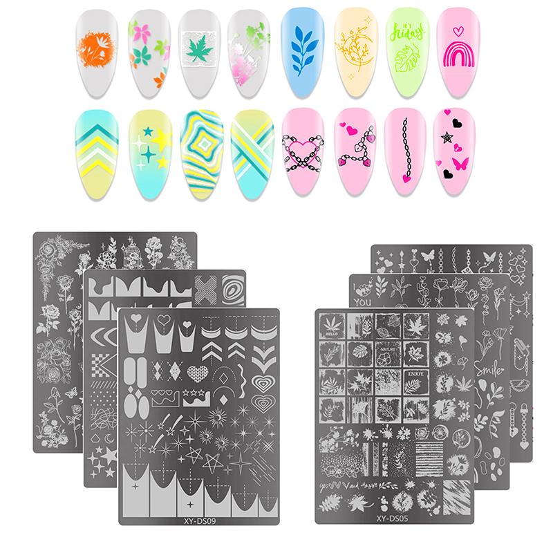 Butterfly Flower Nail Art Stamping Plates Drawing Template Geometric Stripe Line 3D Image Stencil Mold Manicure Template