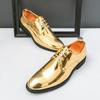 Britain Fashion Men's Pointed Mirror Pu Leather Gold Silver Casual Dress Homecoming Shoes Male Formal Wedding Oxfords Footwear