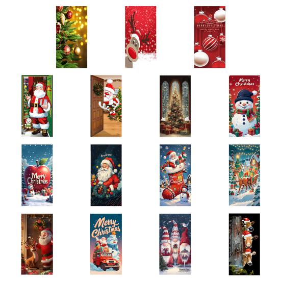 Christmas Door Cover Merry Christmas Backdrop Banner Outdoor Front Porch Door Sign for Holiday Door Wall Home Decor Photo Backgrounds