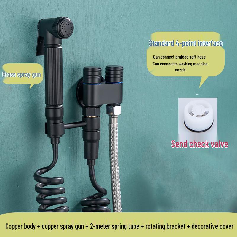 Dual Control Copper Angle Valve Set with Adjustable Pressure Spray Gun for Household Cleaning.