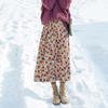 Autumn Winter Women's Retro Corduroy Midi Skirt A-Line High Waist Flared Floral Long Skirt For Matching Sweaters