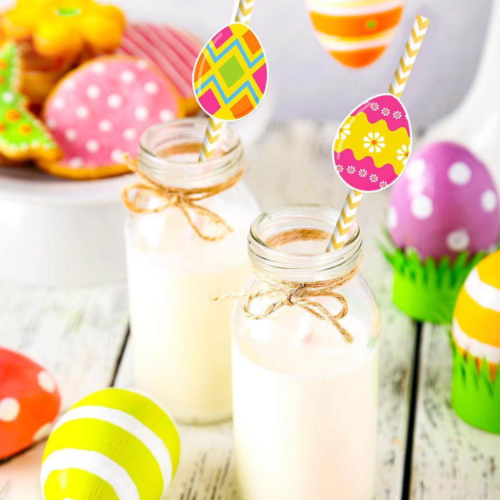 2025 Новая модель, Пасха, Пасхальная вечеринка, Яйцо-редис, Одноразовый, Бумажный, Украшение для напитков, Соломинка, Украшение для вечеринки