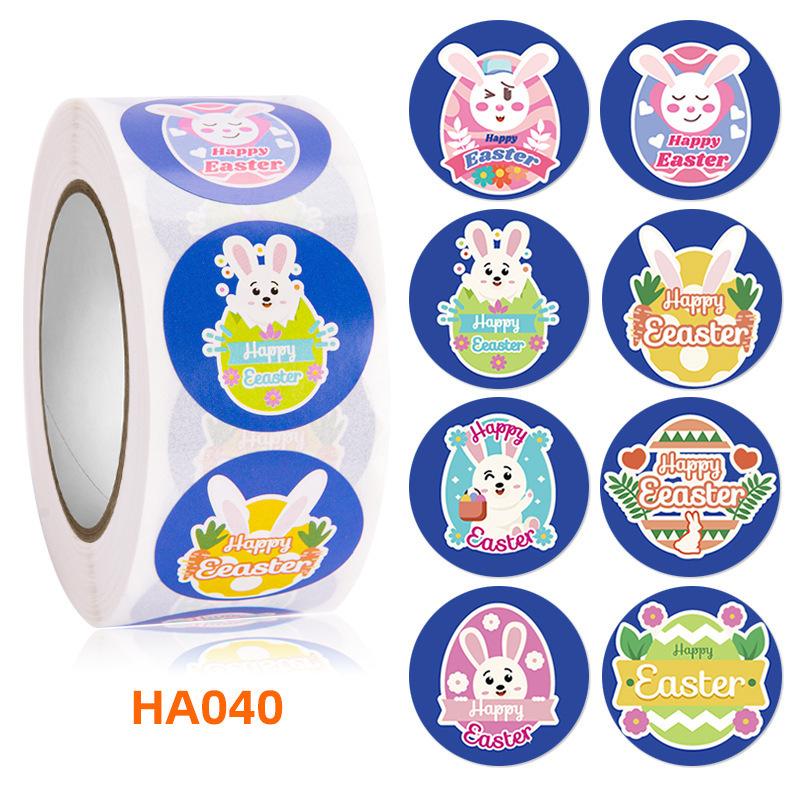 Easter Stickers Rabbit Egg Shaped Stickers 500 Round Copperplate Paper Roll Labels