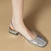 French 2025 Summer Temperament Internet Celebrity Silver Super Thin Square Head Empty Single Shoes Low Heel Bag Head Wear Sandals Women