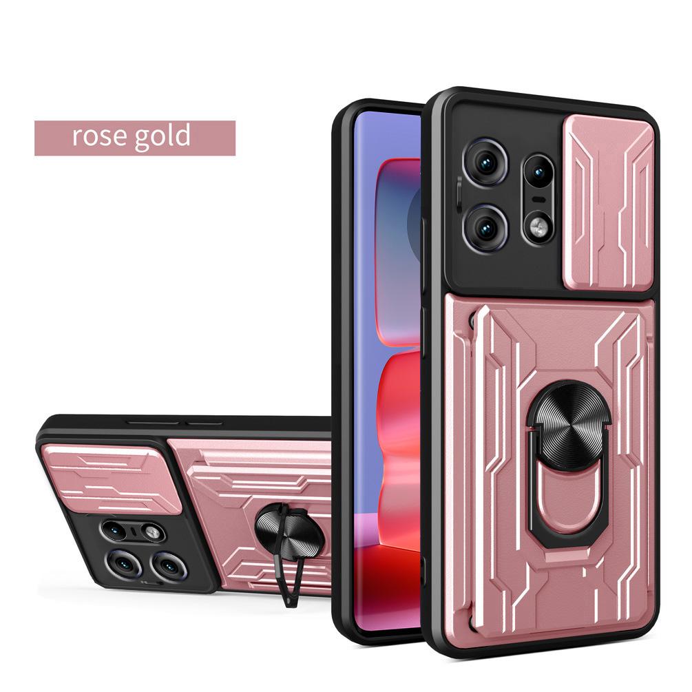 Slide Lens Camera Shockproof Armor Case for Moto Edge 50 Pro 40 Edge40 Pro Ultra Card Slot Wallet Ring Stand Holder Cover for Motorola Edge50 Pro