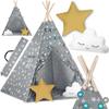 Nukido Children's Teepee Tent with Lights - Gray with Stars