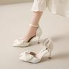 High Heels Women's New Spring and Autumn Hollow Pointed Pearl Bow One-word Buckle Stiletto Single Shoes Women