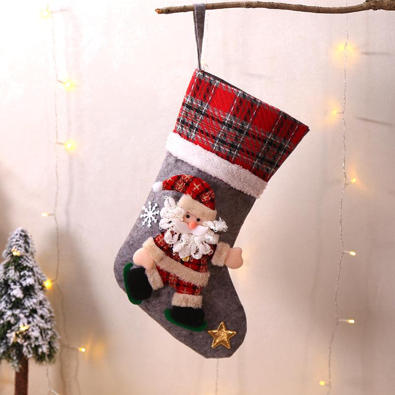 Large Plaid Christmas Stocking for Children's Gifts and Candy