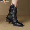 2024 New Women Ankle Boots Genuine Leather Autumn Winter Short Boots Thick Heels Square Toe Shoes Woman Mature Basic Office Lady