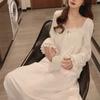 Princess Lace Lace Long Sleeve Nightgown Neck Long Sleeved Chiffon Spliced Waist Night Skirt For Women