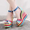 Fashion Women Sandals Female Wedges PU Round Shape Color Matching Slope Heel Increase Thick Bottom Non Slip Shoes