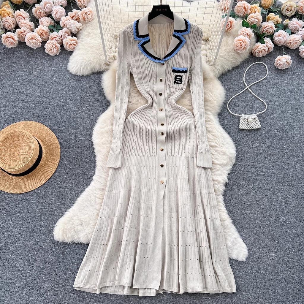 Fashion Autumn Winter Long Sleeve Knitted Maxi Dress Women Elegant Embroidery Pockets Long Sweater Dress Vestidos