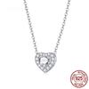 S925 Sterling Silver Bright Love Necklace Chain Dazzling Shiny Heart Shape Crystal Charm Wedding Engagement Jewelry