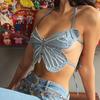 Y2K Butterfly Jeans Crop Top Backless Strap Sexy Blue Cute Party Sweats Women Beach Holiday Mini Vest Summer Tee Korean Fashion