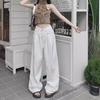 White High-Waist Loose Straight Women's Denim Trousers, Summer 2024 Wide-Leg Mopping Casual Pants