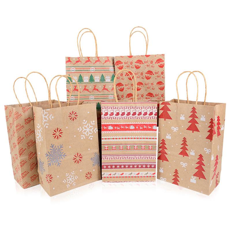 5pcs Kraft Paper Gift Bags Merry Christmas Candy Cookie Packaging Bag Boxes Natal Kids Favors 2026 New Year Party Decoration