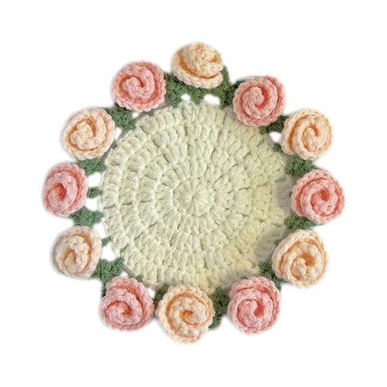 Handmade Crochet Flower Coasters Vintage Rose Flower Bouquet Coaster Unique Coffee Table Decor Accessories