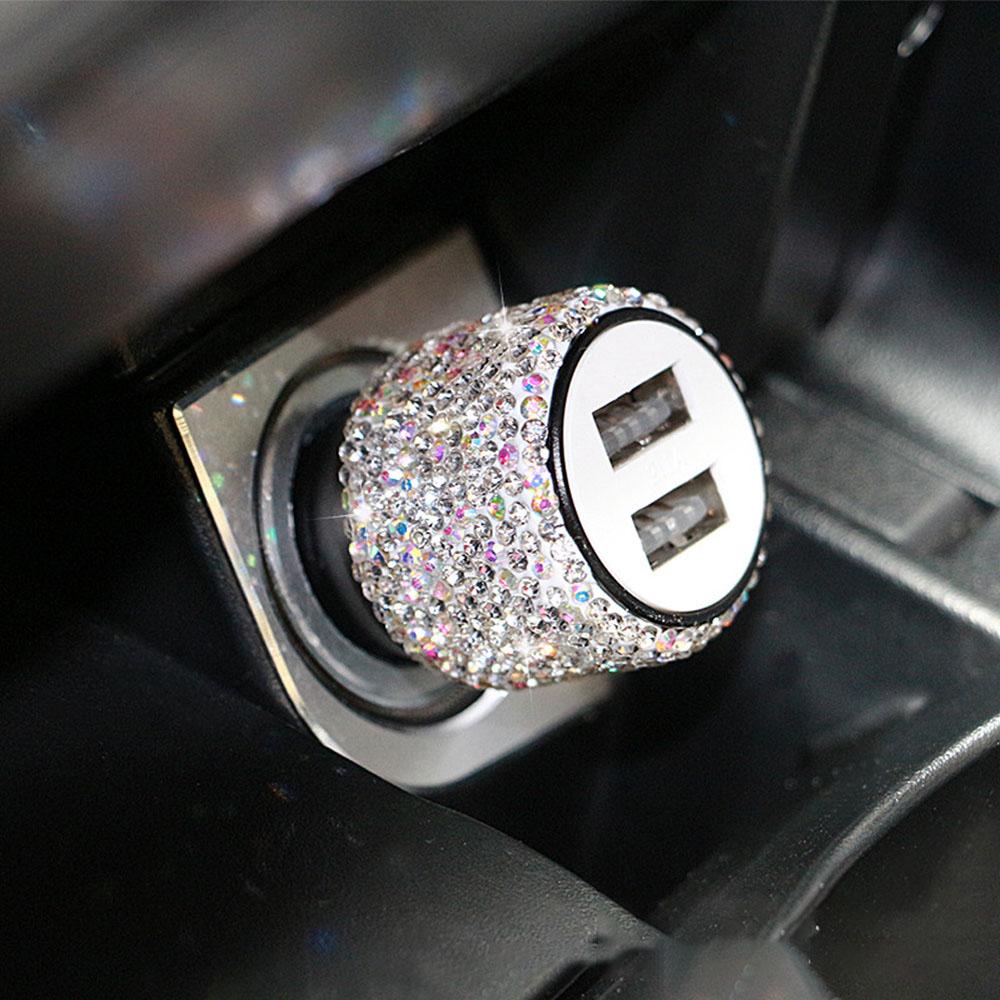 Bling Bling USB Car Charger 5V 2.1A Dual USB Port Fast Adapter Car Decor Styling Diamond Car Accessories Interior for Woman