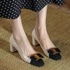 Ladies Med Heels Pumps Shoes Women Spring Autumn Pointed Toe Fashion Causal Thick Heels Shoes