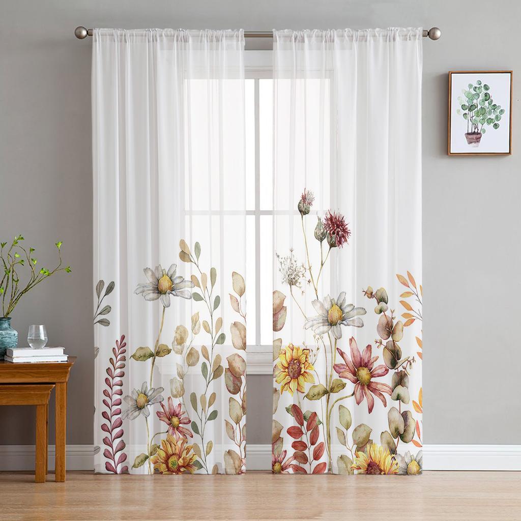 Thanksgiving Autumn Wild Flowers Voile Curtains For Bedroom Tulle Window Curtain For Living Room Sheer Curtains Blinds Drapes