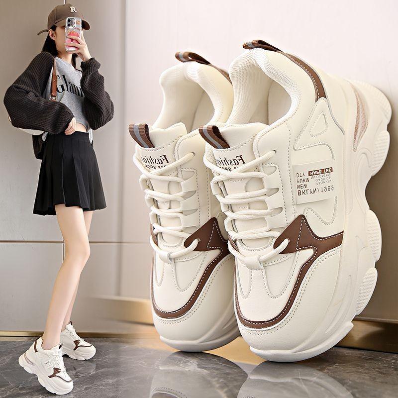 Chunky Platform Sneakers for Women Lace-Up Air Cushion Vulcanized Shoes Female Pu Leather Thick Bottom Non-Slip Sports Shoes