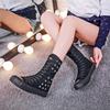 Fashion Women Shoe Canvas Spring Autumn Casual High Top Shoes Long Boot Lace-Up Zipper Comfortable Flat Boot Sneakers Tenis Feminino