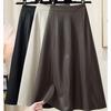 High-grade PU Leather Skirt Ladies Autumn Winter A-line Skirt Long Skirt Umbrella Skirt Mid-length Skirt