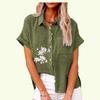 Fashion Lapel Collar Shirt for Women Summer&fall Floral Print Top with Pocket Loose Short Sleeve T-shirt Ladies Casual Linen Blouses