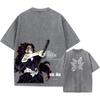 Printed Washed Tshirt Anime Demon Slayer Cotton Men Vintage Washed T-Shirt Graphic Tshirt Streetwear Tees Clothes