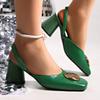 Women's Shoes 2025 New Closed Toe Women's Sandals Metal Decoration Plus Size Solid Buckle Strap Best Seller Heels Women