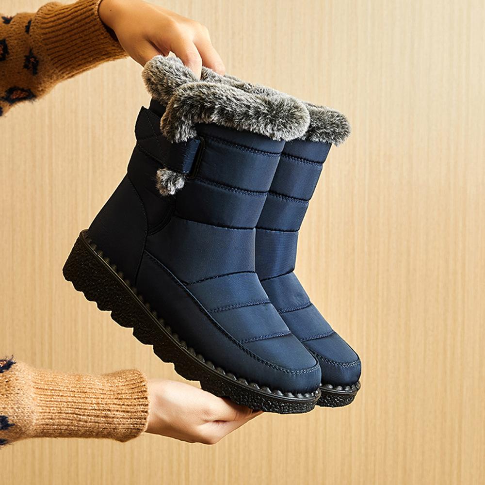 Women Autumn Winter Rabbit Fur High Barrel Warm Velcro Waterproof Snow Boots