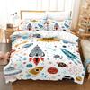 Cartoon Rocket Ship Style Digital Print Duvet Kit - Polyester - Bedroom Decor -1 Bed Cover +2 Pillowcases (no Pillow Core)