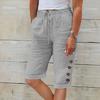 Women Summer Shorts Elastic Waistband Adjustable Drawstring Casual Pants with Pockets Solid Color Buttons Decor Knee-length Pants