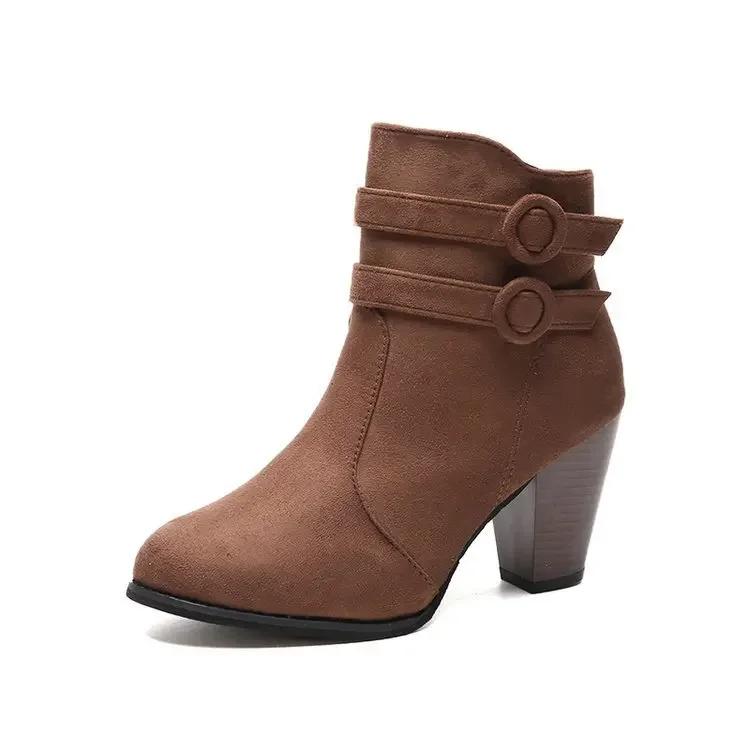 Autumn Winter Women High-heeled Boots Comfortable Warm Women's Cotton Shoes New Wear-resistant Non-slip Womens Boots Botas Mujer