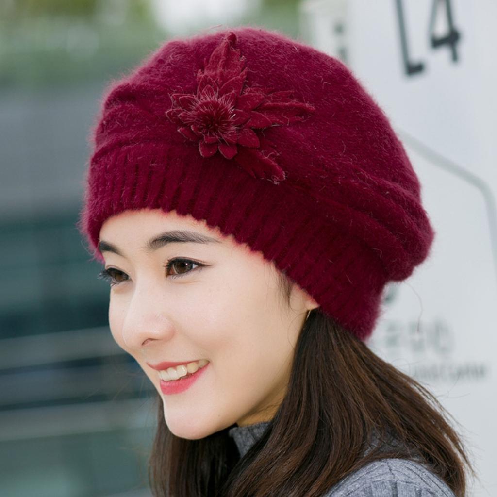 Fashion Womens Flower Knit Crochet  Hat Winter Warm Cap Beret