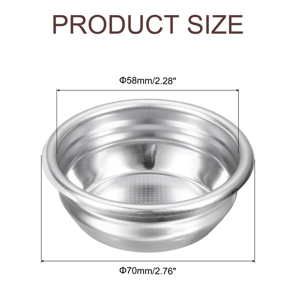Uxcell 1pc 58mm Coffee Filter Stainless Steel Reusable Espresso Coffee Machine Bowl Basket Replacement Basket, 2-Cup