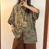 Vintage Floral Shirt for Women Baggy Cardigan Short-sleeved Shirt Tops Trendy Harajuku Japanese Style Summer Clothing