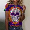 Fashion Women's T-shirt with Colorful Skull Graphic 3D Printed Short Sleeve Summer Oversized Polyester Fiber Clothing