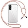 Protective Case - BOOLING - for Samsung Galaxy A26 5G - Shockproof - Transparent - with Pink Lanyard