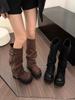 2025 New Autumn Sweet and Cool Hot Girl Big Head Thin Tall Knight Boots Brown Heightening Thick-soled Trouser Boots Women
