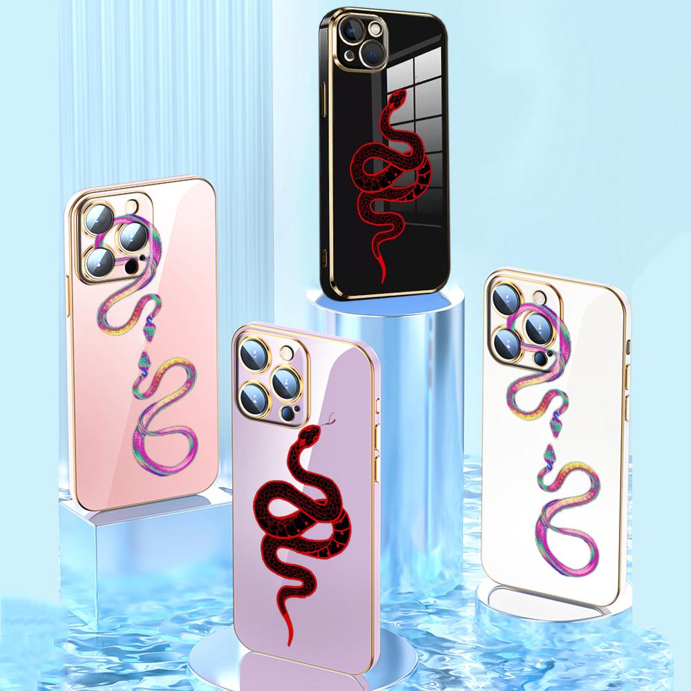 N73 Black Gold Snake Design Plating Edge Soft TPU Phone Cases for Xiaomi 14 Poco M5s X5 F6 Redmi 13C 12C 8 Note 12 10 11 13 Pro Plus Shockproof Cover