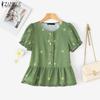 Women Casual Round Neck Summer Short Sleeve Print Blouse