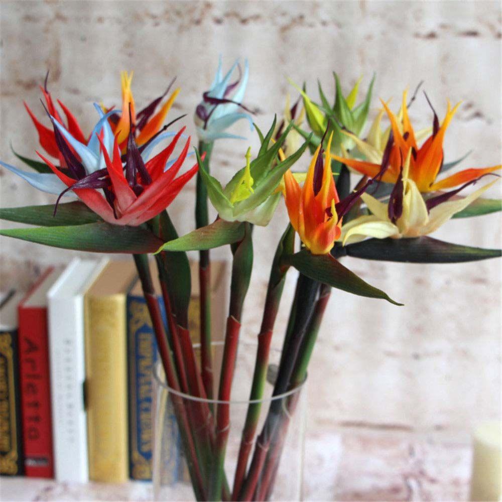 Nearly Wedding Home Decor Long Stem Silk Crane Latex Flowers Artificial Flowers Tropical Flowers