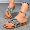Большого размера новые шлепанцы с плоской подошвой и закрытым носком женские повседневные пляжные леопардовый принт крутые шлепанцы