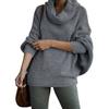 High Neck Women's Solid Color Knitted Sweater Fashionable Pullover Lantern Loose Long Sleeved Casual Sweater