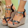 Fashion Bohemian Tassel Wedge Heel Sandals for Women Summer 2025 Printed Braided Gladiator Sandals Woman Chunky Platform Sandalias Mujer