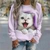 2023 Autumn New Women Round Neck Long Sleeve Fashion Casual Home High Quality Fabric Cute Cat Print Long Sleeve