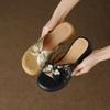 New National Style Chinese Soft Leather Open-toed Half-tow Thick-soled Thick-heeled Versatile Cool Slippers Women Wear One-word with High-heeled Sand