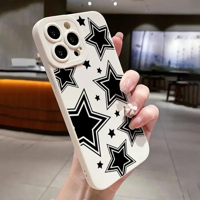 Cute Black Stars Silicone Phone Case For iPhone 16 15 14 13 12 11 Pro Max 13 Mini XS Max XR X 7 8 Plus SE 2020 Shockproof Cover